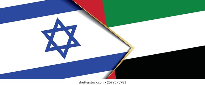 Bandeiras de Israel e dos EAU sobrepostas, simbolizando a nova era diplomática, a tecnologia, o investimento e o comércio bilateral