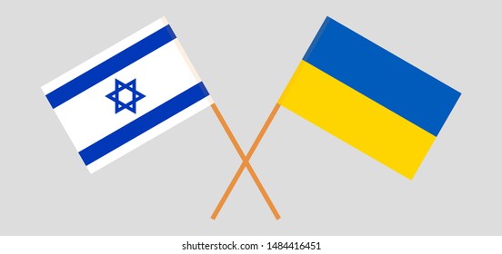 Israel and Ukraine. Crossed Israeli and Ukrainian flags