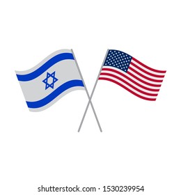 Israel and United States flags vector icon isolated on white background