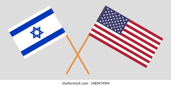 Israel and the USA. Crossed Israeli and United States of America flags