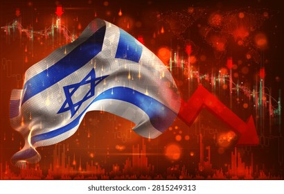 Israel, vector 3d flag financial exchange trend down