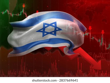 Israel, vector 3d flag financial exchange trend down
