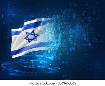 Israel vector 3d flag on blue background with hud interfaces