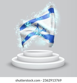 Israel, vector 3d flag on the podium surrounded by a whirlwind of magical radiance