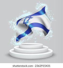 Israel, vector 3d flag on the podium surrounded by a whirlwind of magical radiance