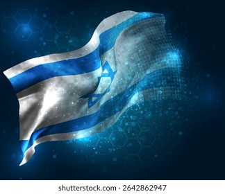 Israel, vector 3d flag virtual triangular polygons on a blue background
