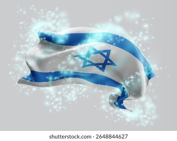 Israel, vector 3d flag in whirlwind of magical radiance