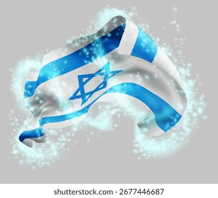 Israel, vector 3d flag in whirlwind of magical radiance