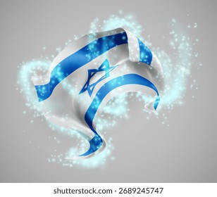 Israel, vetor bandeira 3d em turbilhão de radiância mágica