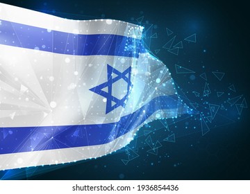 Israel,  vector flag, virtual abstract 3D object from triangular polygons on a blue background