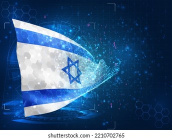 Israel, bandera vectorial, objeto 3D virtual abstracto de polígonos triangulares sobre fondo azul