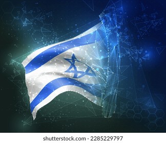 Israel,  vector flag, virtual abstract 3D object from triangular polygons on a blue background
