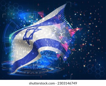 Israel,  vector flag, virtual abstract 3D object from triangular polygons on a blue background