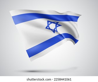 Israel, vector flag with waves and bends waving in the wind on a white background