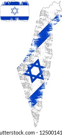 Israel vector grunge brush stroke with  national flag and contour map. 