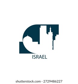 Icono de Vector de Israel con horizonte, vista panorámica, forma de perspectiva. Concepto de logotipo de Lugares famosos de la ciudad de Tel Aviv, Jerusalén. Gráfico aislado plano, insignia