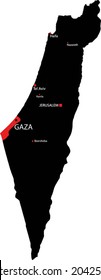Israel vector map with the Gaza strip highlighted.