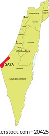 Israel vector map with the Gaza strip highlighted.