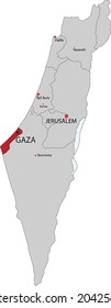 Israel vector map with the Gaza strip highlighted.