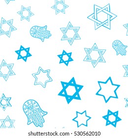 Israel vector pattern with old Menorah, Magen David, Hamsa
