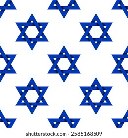 Israel vector seamless pattern. Blue stars of David on white background. Best for textile, festive decoration, wallpapers, wrapping paper and your design.