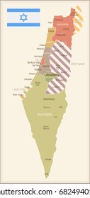 Israel vintage map and flag - vector illustration