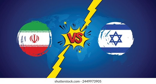 Israel gegen Iran. Vektorgrafik-Staatsflaggen der Islamischen Republik Iran und Israels. Israel gegen Iran Flagge Krieg Konflikt Vektorillustration.