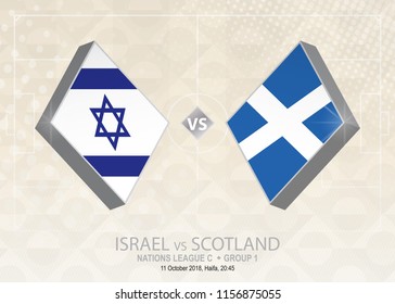 Israel vs Scotland, League C, Group 1. Europe football competition on beige soccer background.