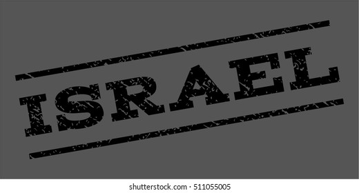 Israel watermark stamp. Text tag between parallel lines with grunge design style. Rubber seal stamp with scratched texture. Vector black color ink imprint on a gray background.