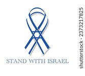 Israel wave ribbon with Text Stand with Israel. Mourning Ribbon Flag. Logo symbol. blue white Israeli strip flag.  military conflict. vector illustration.