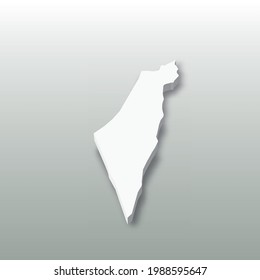 Israel - white 3D silhouette map of country area with dropped shadow on grey background. Simple flat vector illustration