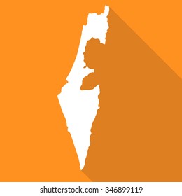 Israel white map,border flat simple style with long shadow on orange background