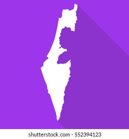 Israel white map,border flat simple style with long shadow on purple background