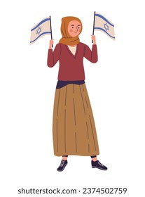 israel woman waving flags character