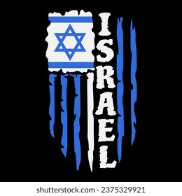 Israel word with David star as distressed USA Flag. International protest, Stop the war. Israel and USA