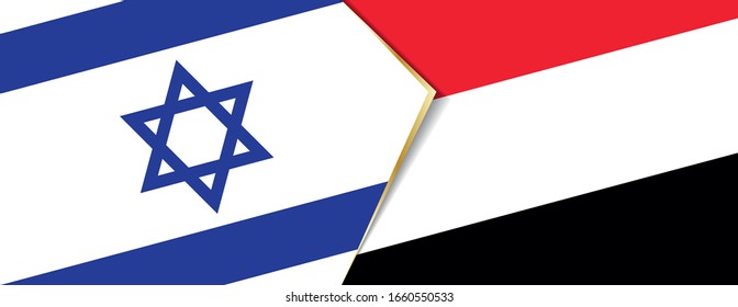 Israel and Yemen flags, two vector flags symbol of relationship or confrontation.