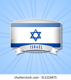 Israeli bulged badge or icon with ribbon on pale blue background