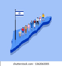 Israeli citizens are voting for election over a Israel map. All the objects, shadows and background are in different layers. 