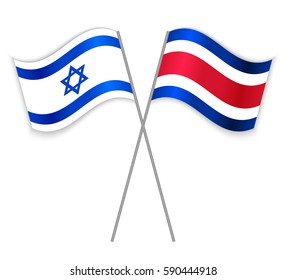 Israeli and Costa Rican crossed flags. Israel combined with Costa Rica isolated on white. Language learning, international business or travel concept.