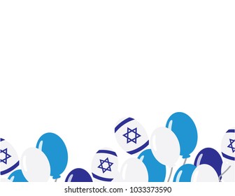Israeli flag balloons on white background - Israel independence day background