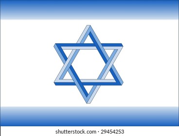 Israeli flag featuring two impossible triangles in the center
