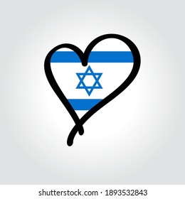 Israeli flag heart-shaped hand drawn logo. Vector illustration.