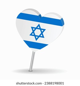 Israeli flag heart-shaped map pointer layout. Vector illustration.