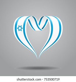 Israeli flag heart-shaped wavy ribbon. Vector illustration.