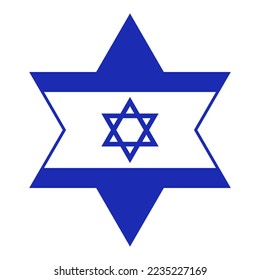 Israeli flag icon in the shape of a star. Judaism. Vector.