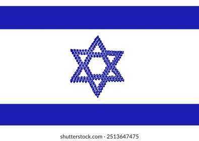 Israelische Flagge mit einem nicht standardmäßigen Davidstern.
Die klassische israelische Flagge und der Stern von David sind aus Schrauben gefertigt.