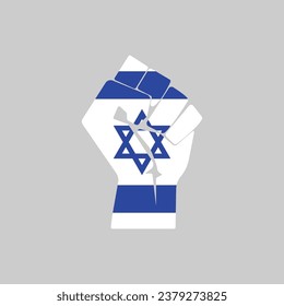 Israeli flag in raised hand icon isolated on background. Fist symbol modern, simple, vector, icon for website design, mobile app, ui. Vector Illustration