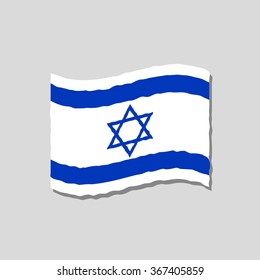 Israeli flag with shadow on a white background