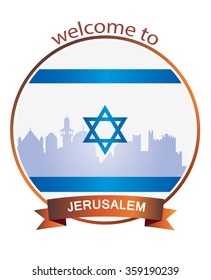 Israeli flag with urban city landscape