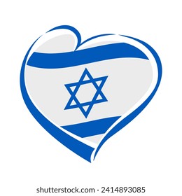 Israeli flag vector illustration. Flag of Israel in heart shape icon isolated on a white background.